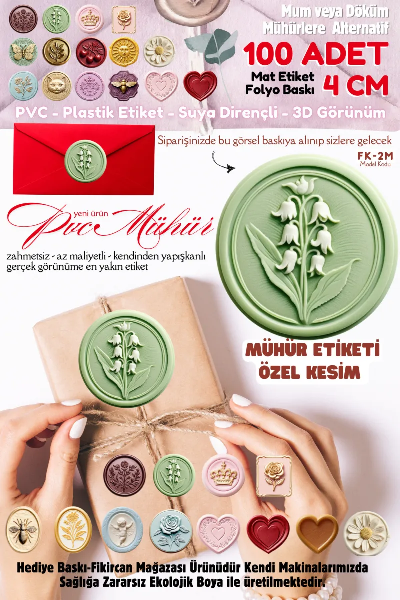 MÜHÜR ETİKETİ  100 Adet  Kokusuz Ekolojik Mürekkep PVC ETİKET 4 CM MUM VE DÖKÜM ALTERNATİF — fotoğraf 1