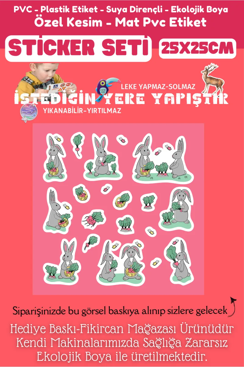Fikircan Etiket Seti 25x25cm Pvc Sticker -Defter-Laptop-Tablet-Telefon-Dolap-Cam vb Her yere Yapışır — fotoğraf 2