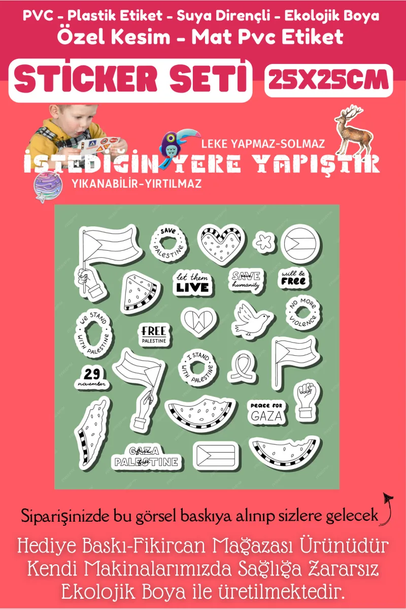 Fikircan Etiket Seti 25x25cm Pvc Sticker -Defter-Laptop-Tablet-Telefon-Dolap-Cam vb Her yere Yapışır — fotoğraf 2