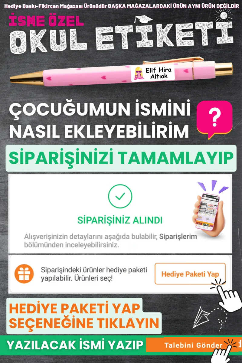 Fikircan-İsme Özel Okul Etiketi-MİNİK BAYKUŞ 200 Adet - Kokusuz Ekolojik Mürekkep PVC ETİKET — fotoğraf 2