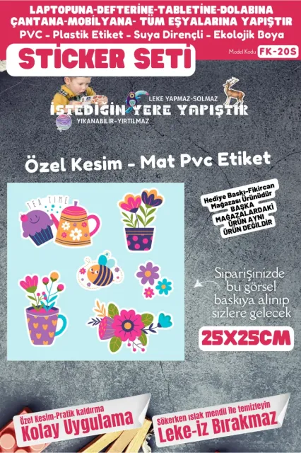Etiket Seti 25x25cm Pvc Sticker -Defter-Laptop-Tablet-Telefon-Dolap-Cam vb Her yere