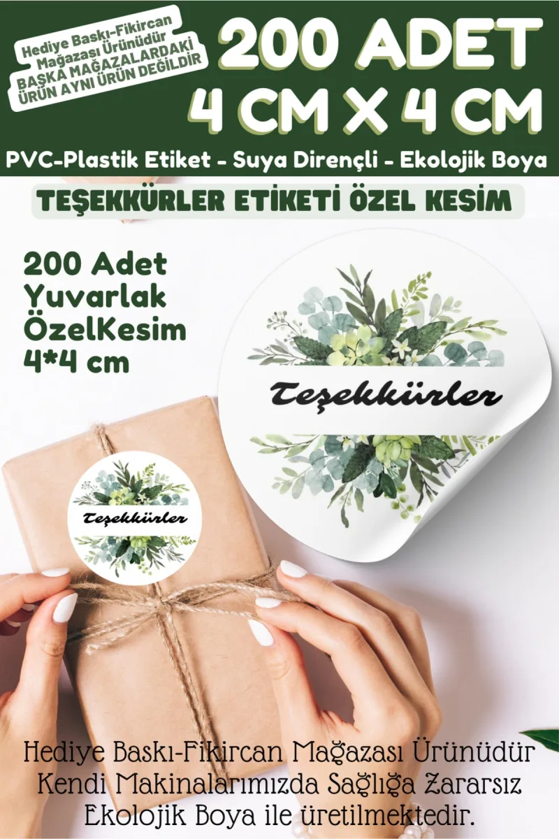 - Teşekkürler Etiketi 200 Adet- 4 Cm Çapında Kokusuz Plastik Etiket K1