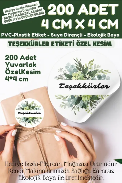 - Teşekkürler Etiketi 200 Adet- 4 Cm Çapında Kokusuz Plastik Etiket K1