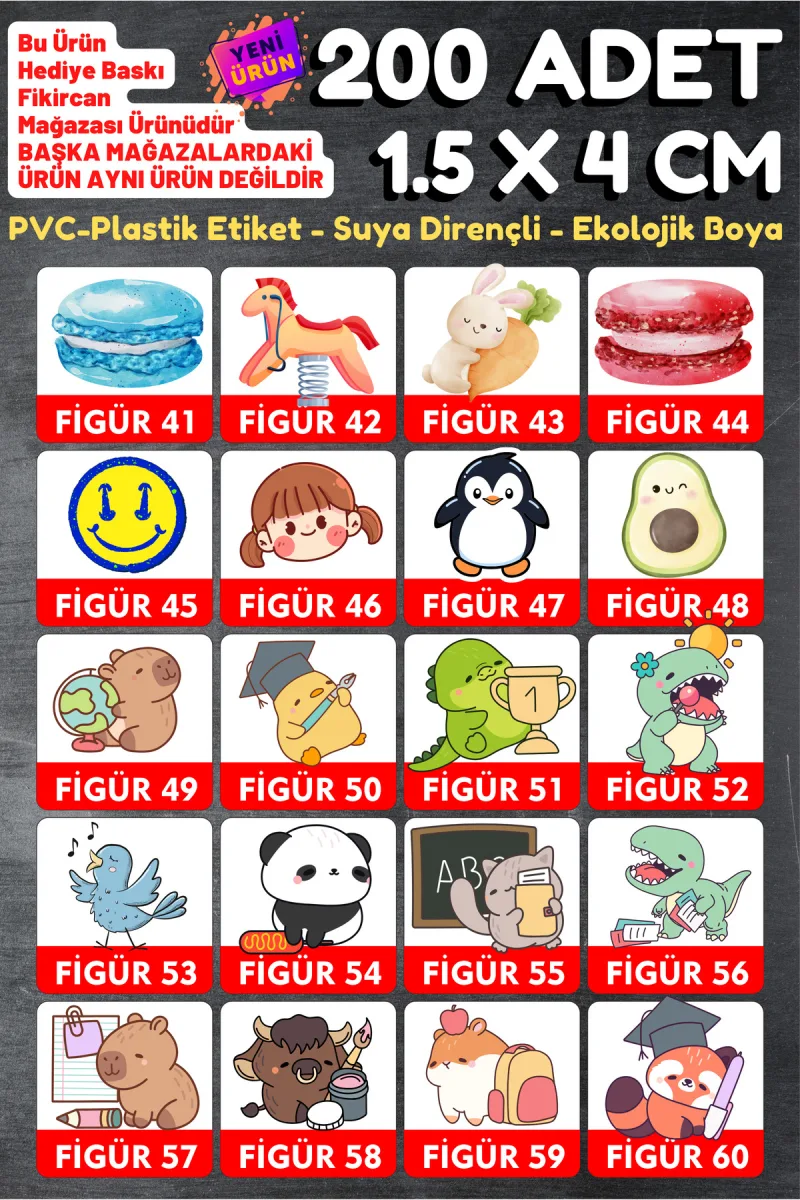 Fikircan-İsme Özel Okul Etiket Seti - 200 Adet - Kokusuz Ekolojik Mürekkep PVC ETİKET — fotoğraf 4
