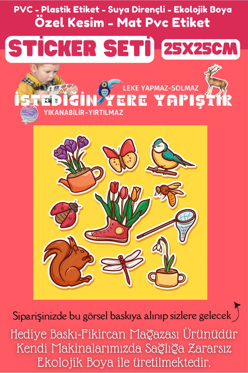 Fikircan Etiket Seti 25x25cm Pvc Sticker -Defter-Laptop-Tablet-Telefon-Dolap-Cam vb Her yere Yapışır — fotoğraf 2