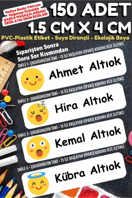 -isme Özel Okul Etiket Seti Smile - 150 Adet - Kokusuz Ekolojik Mürekkep Pvc Etiket