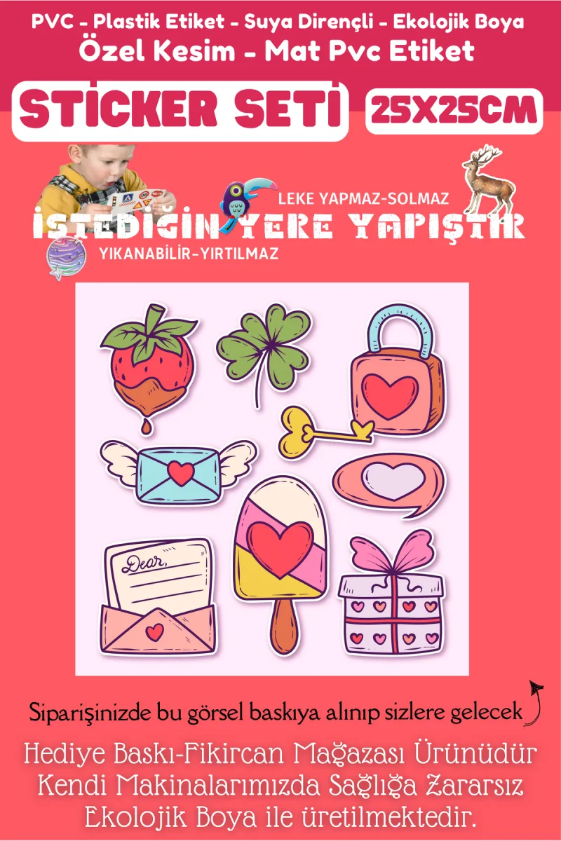 Fikircan Etiket Seti 25x25cm Pvc Sticker -Defter-Laptop-Tablet-Telefon-Dolap-Cam vb Her yere Yapışır — fotoğraf 2