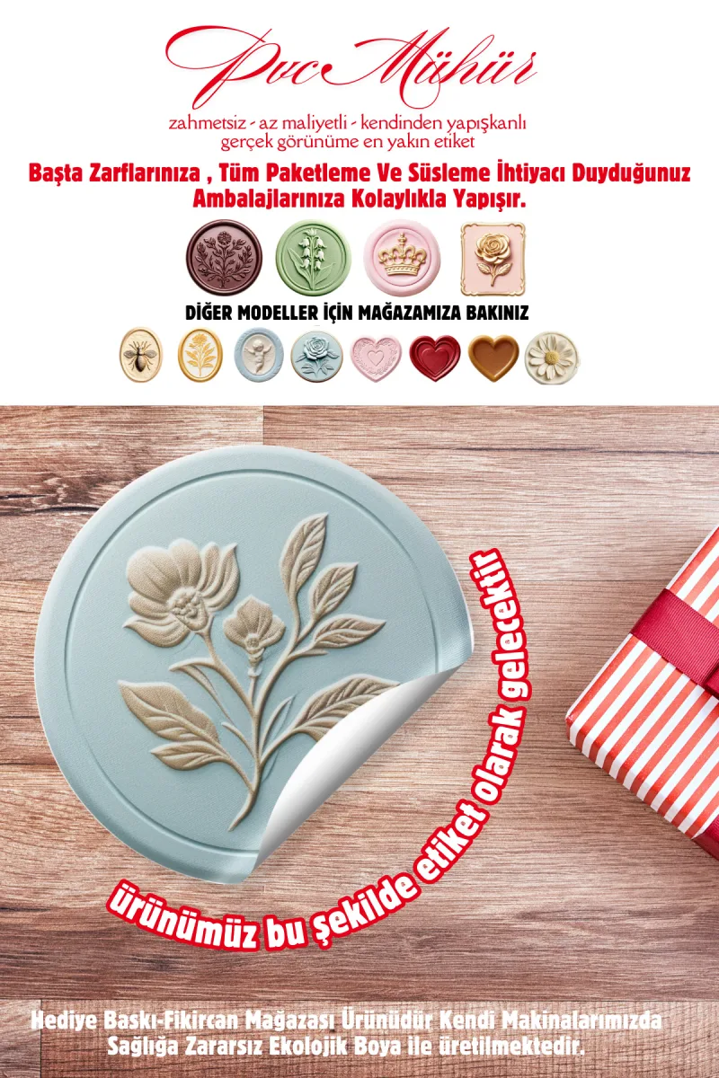 MÜHÜR ETİKETİ 100 Adet Kokusuz Ekolojik Mürekkep PVC ETİKET 4 CM MUM VE DÖKÜM ALTERNATİF — fotoğraf 3