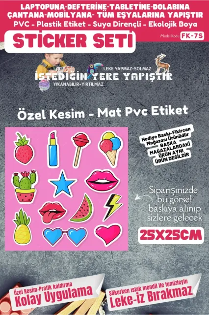 Fikircan Etiket Seti 25x25cm Pvc Sticker -Defter-Laptop-Tablet-Telefon-Dolap-Cam vb Her yere Yapışır