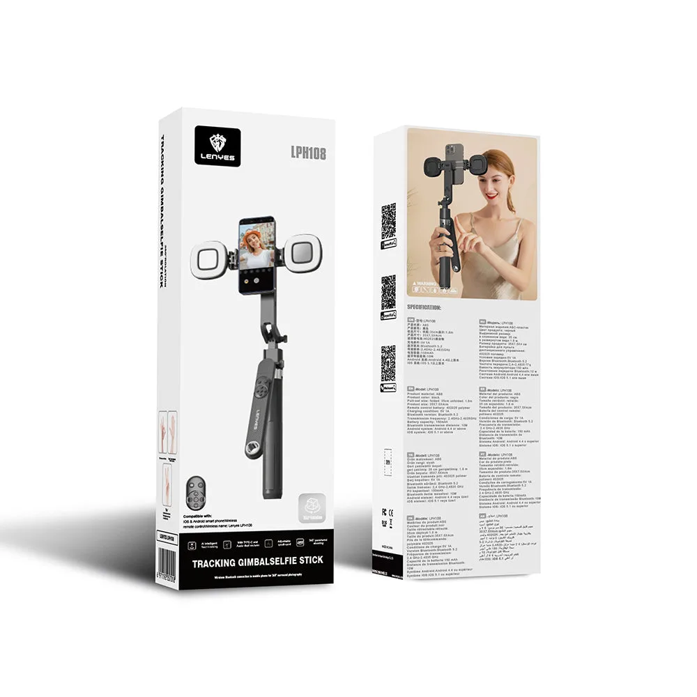 Lenyes LPH108 Canlı Yayın Dolgu Işıklı Kumandalı 360 Derece Dönebilen Selfie Çubuğu ve Tripod
