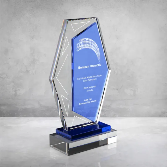 PB865 Mavi Camlı Kristal Plaket