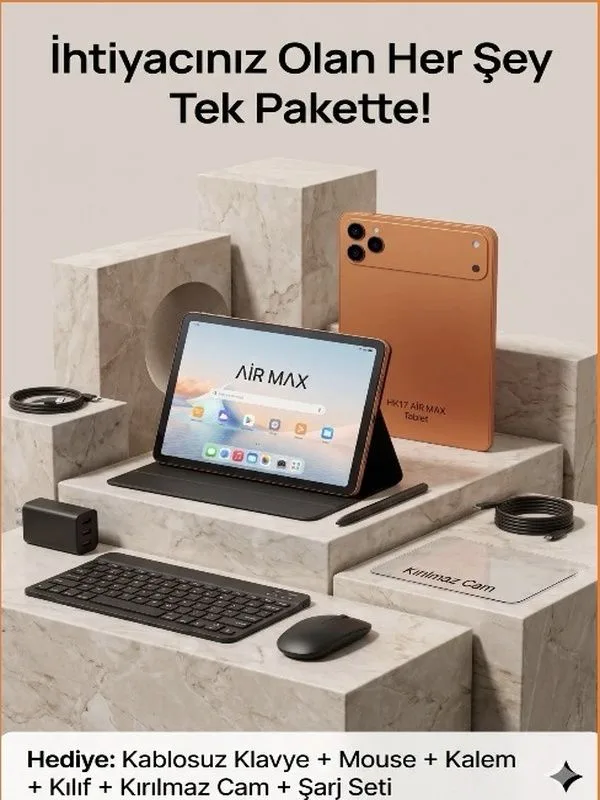 HAİDİKO HK17 Air Max Tablet – 16GB RAM 1TB Hafıza | Sim Kartlı | Klavye Mouse Kalem Kılıf Full Set
