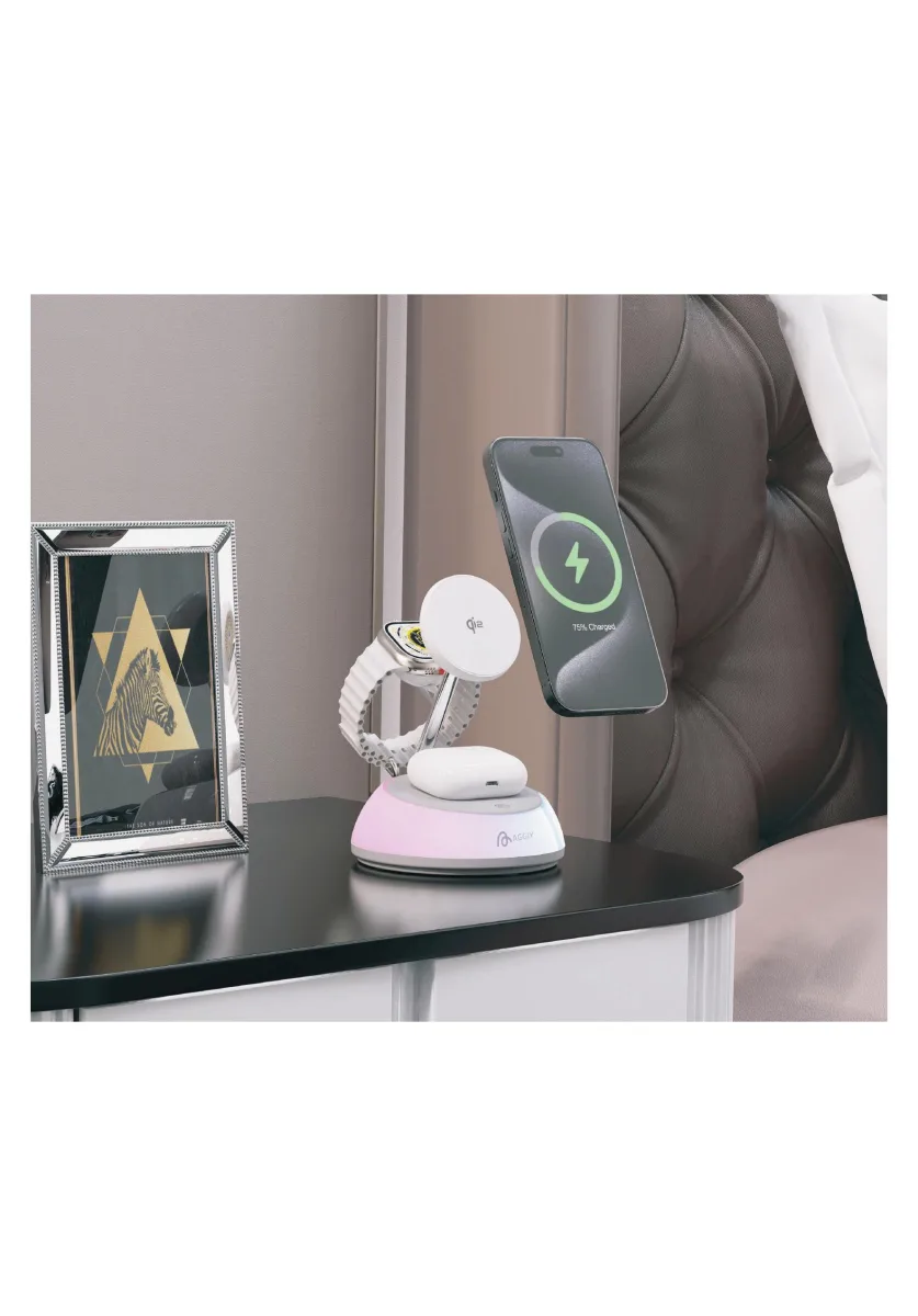 Aggiy Charge Glow 15w Gece Lambalı Hızlı Wireless Kablosuz Şarj Standı