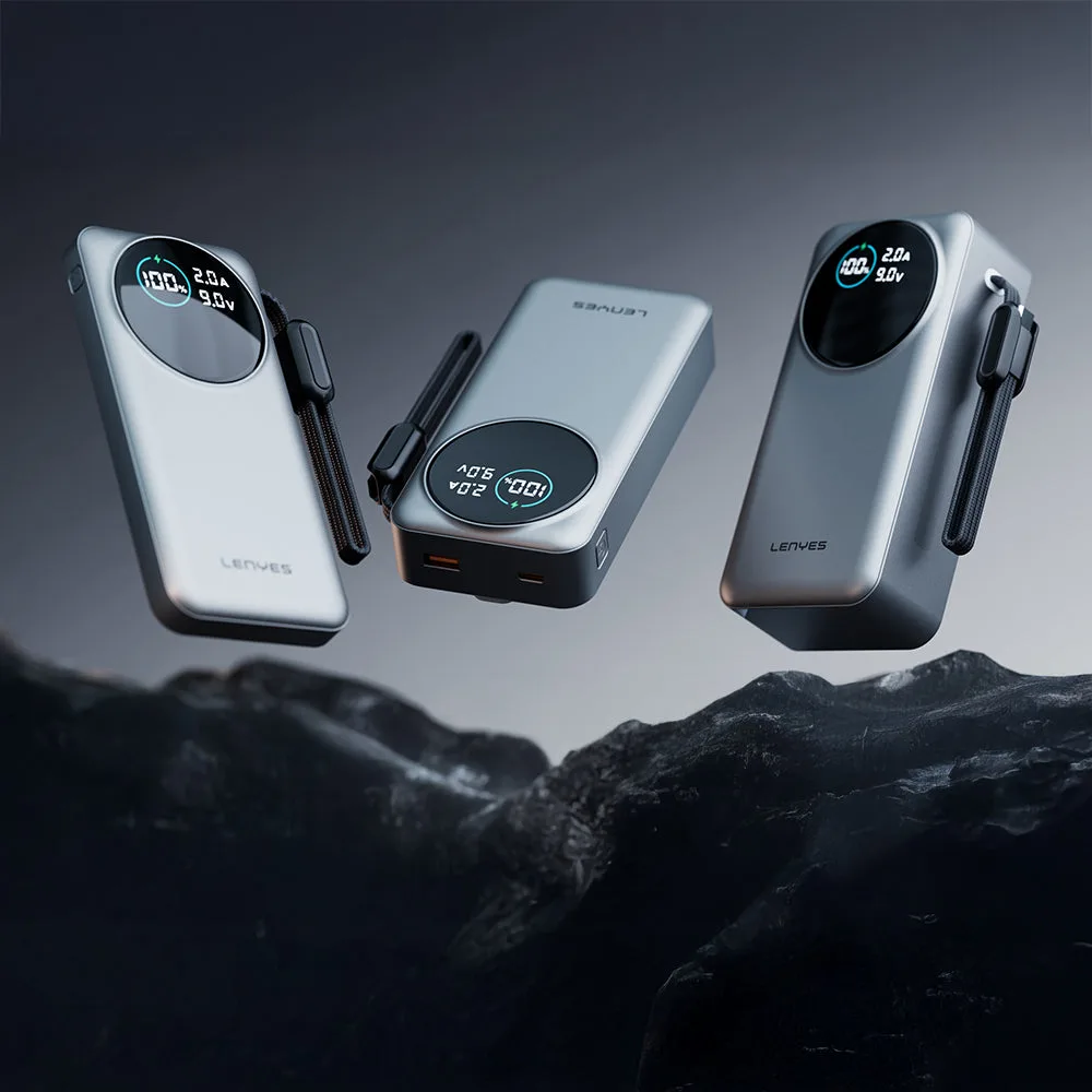 Lenyes PX3004D Dijital LED Ekranlı Dahili Lightning Kablolu Powerbank 22.5W 30000mAh