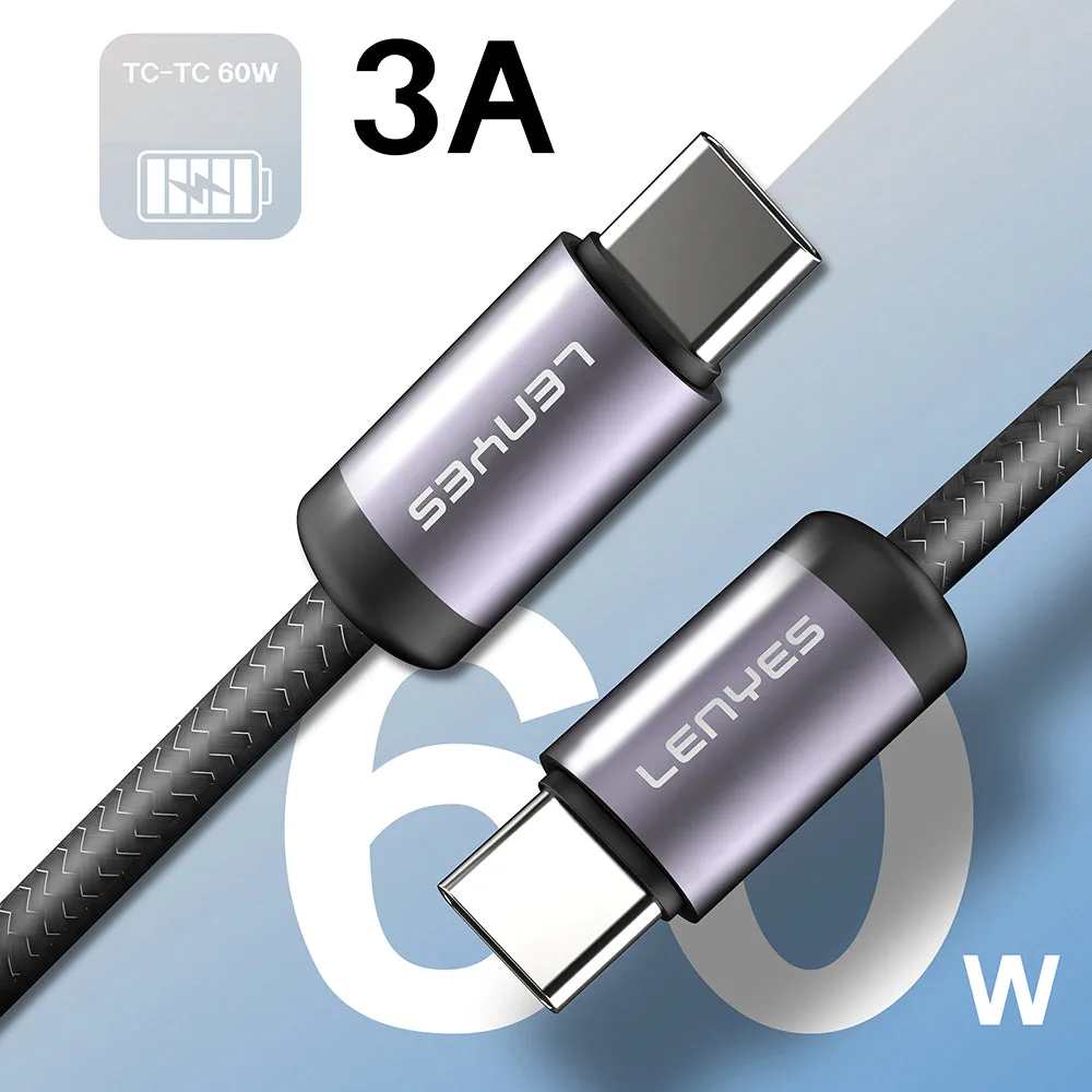 Lenyes LC537 | 60W Type-C to Type-C Örgülü Hızlı Şarj Kablosu | 1M
