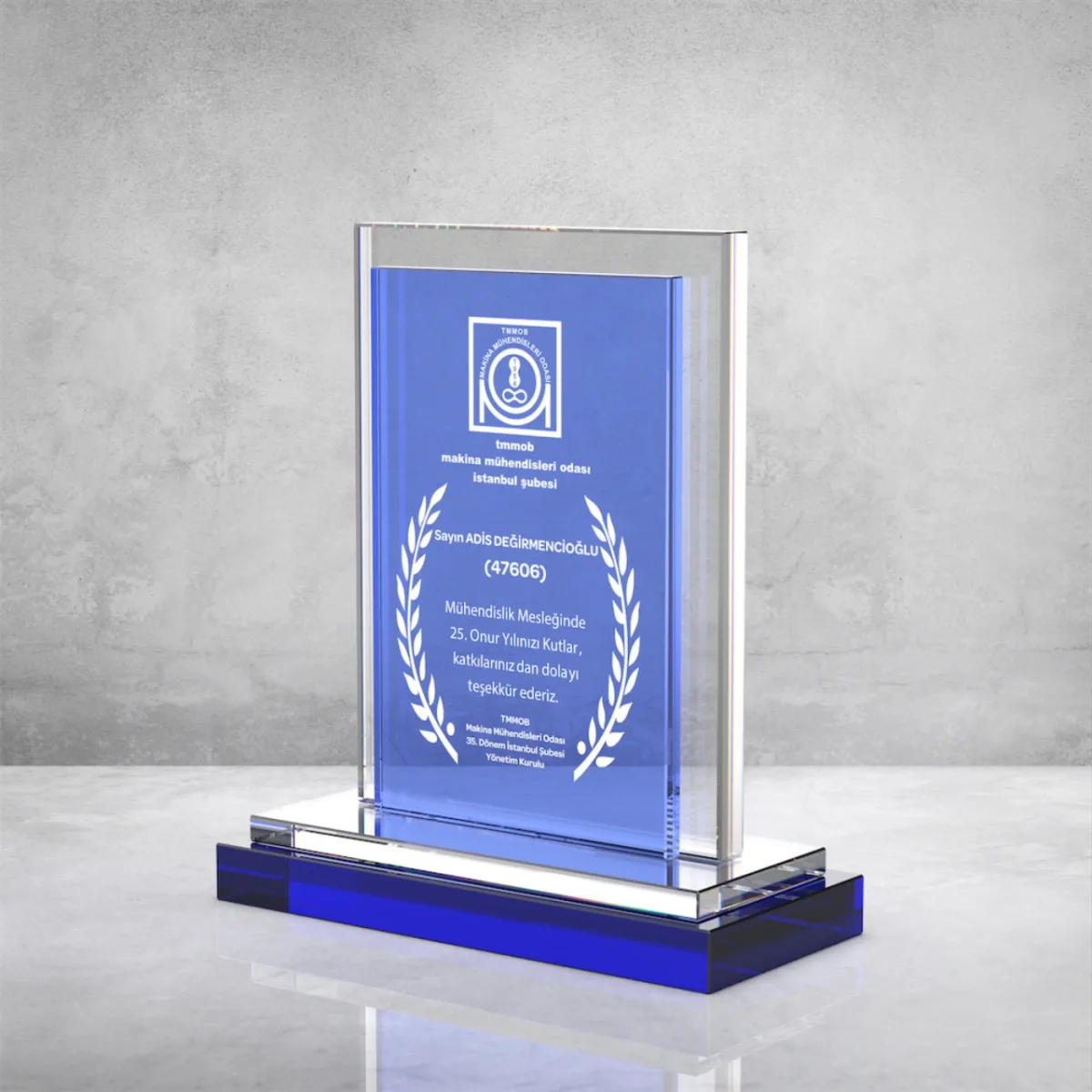 PB892 Mavi Camlı Kristal Plaket — görsel 2