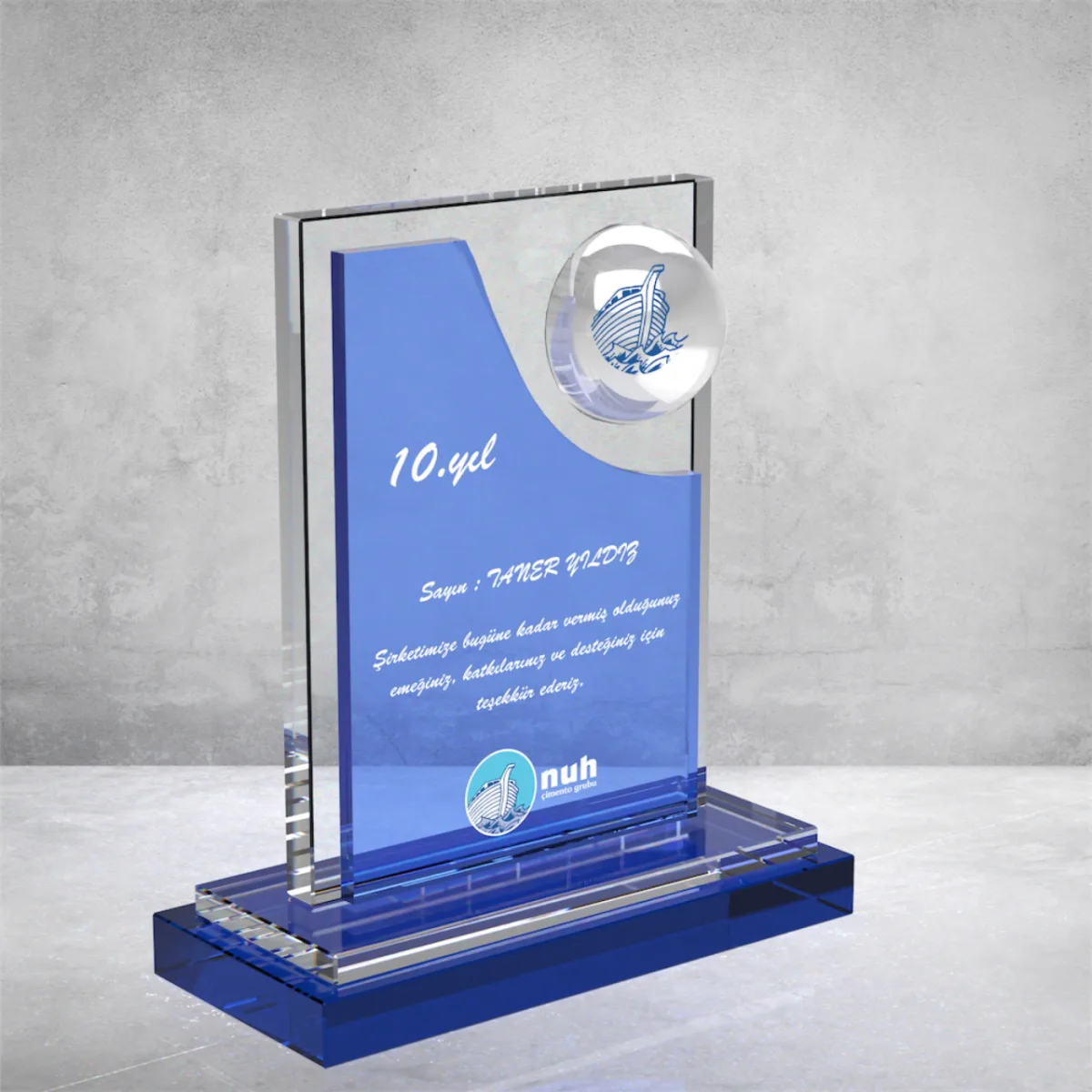 PB891 Mavi Camlı Kristal Plaket — görsel 2