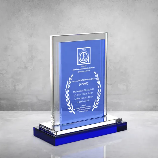 PB892 Mavi Camlı Kristal Plaket