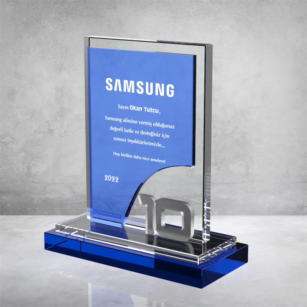 PB890 Mavi Camlı Kristal Plaket — görsel 3