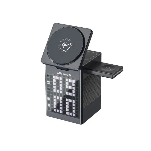 Lenyes PW320 Qi2 Şarj Teknolojili 6in1 Kablosuz Şarj Standı – Alarmlı Bluetooth Speaker Özellikli