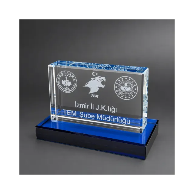 2D Lazer Patlatma Plaket 120 10x6 Mavi Kaideli