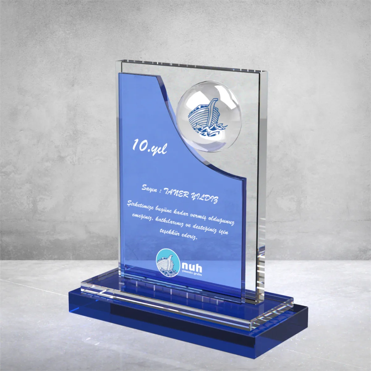 PB891 Mavi Camlı Kristal Plaket — görsel 3