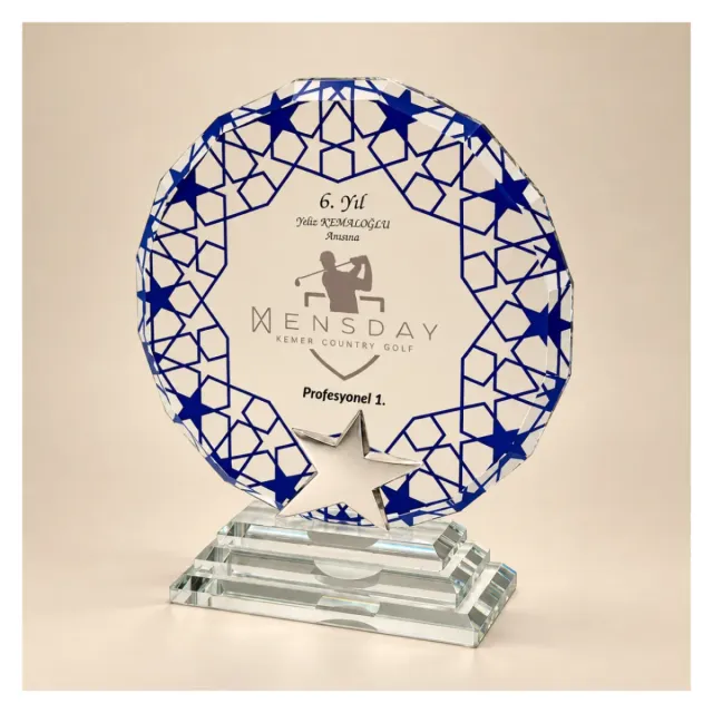 PB895 Mavi Camlı Kristal Plaket