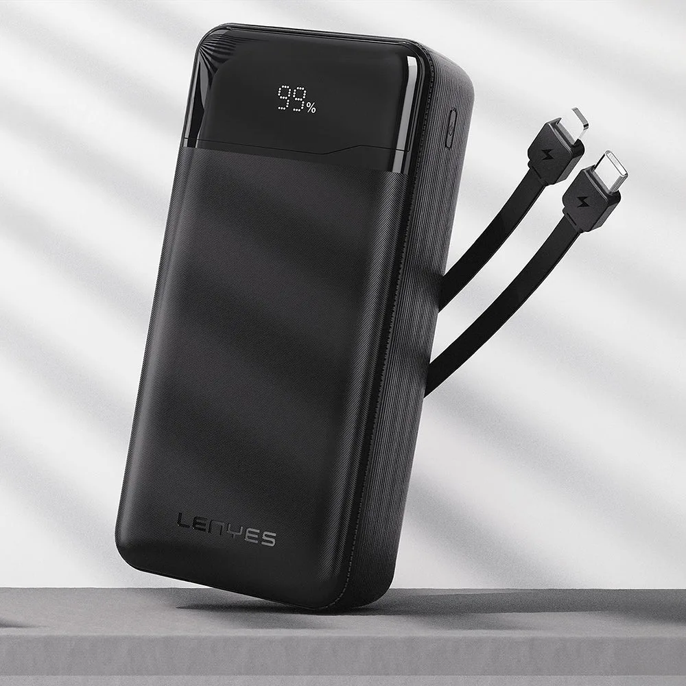 Lenyes PX380D Dijital LED Ekranlı Type-C ve Lightning Kablolu Powerbank 22.5W 30000mAh