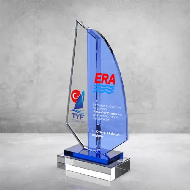 PB864 Mavi Camlı Kristal Plaket