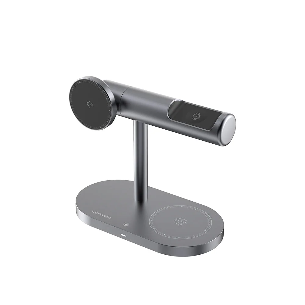 Lenyes PW319 Qi2 15W Ambiyans Işıklı 3in1 Kablosuz Şarj Standı | Telefon, Saat, Kulaklık Uyumlu